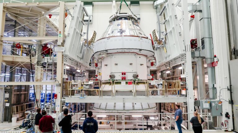 Artemis two Orion spacecraft begins screening in advance of moon mission with astronauts in 2025 (movie)