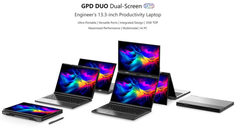 A wild new GPD laptop has two stacked 13-inch OLED screens
